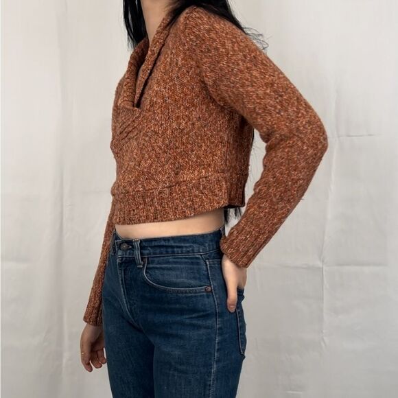 Y2K Orange Mixed Thread Cropped Collared Sweater - Picture 4 of 11
